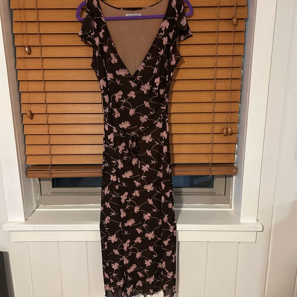 Vintage - Wrap Styled Dress with Pink Flowers